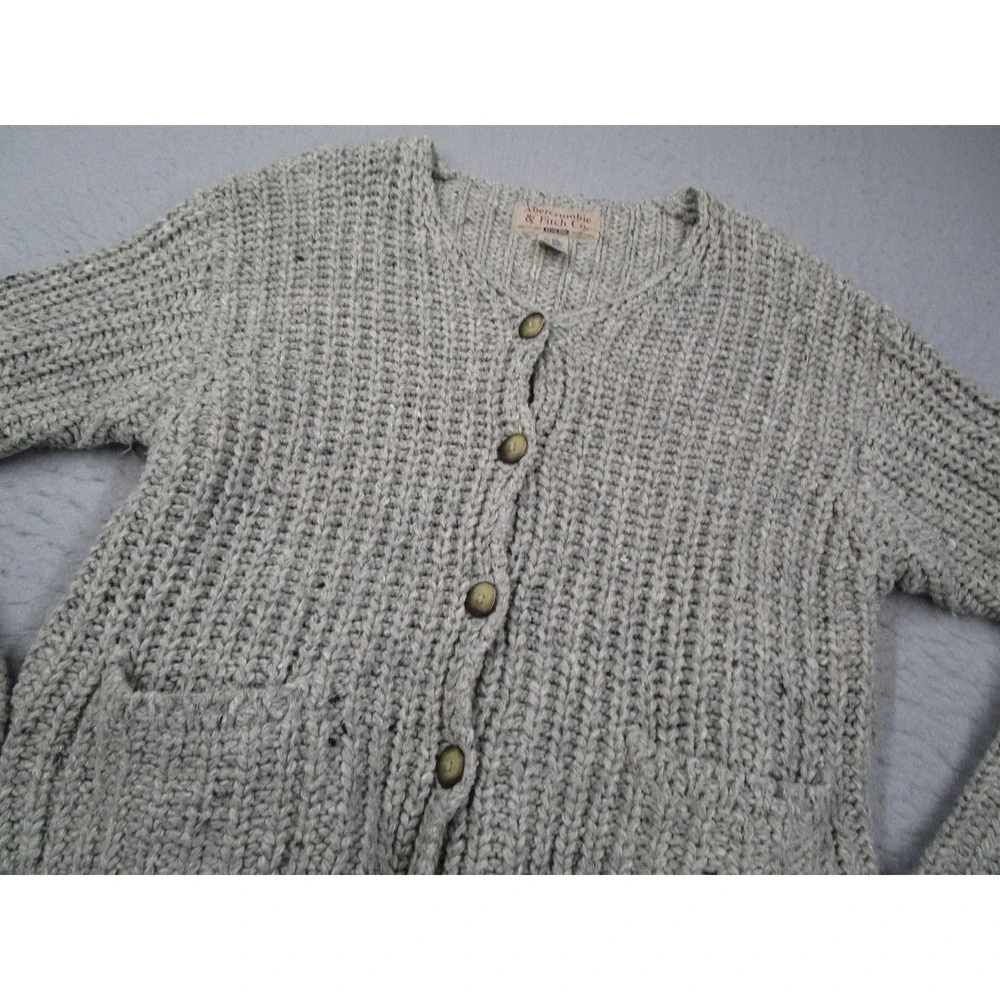 Abercrombie Fitch Sweater Women Small Gray Wool Blend Chunky Knit Cardigan Y2K - Picture 2 of 9